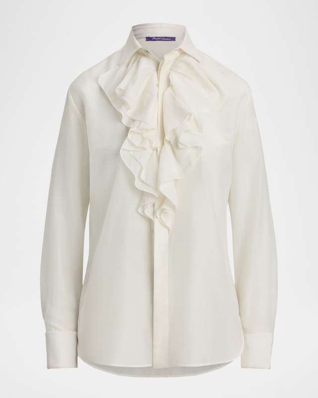 Britt Soft Voile Ruffle Button-Down Shirt